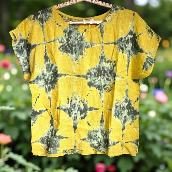 Bellambia Italy 100% Linen Lagenlook Shirt Sz L Star Tie Dye Abstract Artsy NWT - Picture 1 of 14